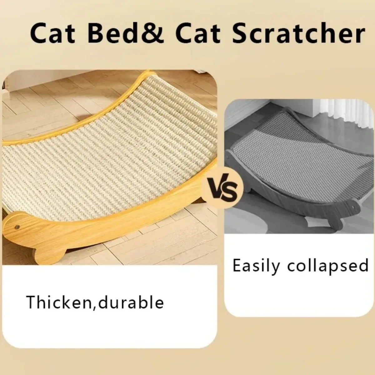 Wooden Cat Scratcher Bed - Detachable Scratch Pad