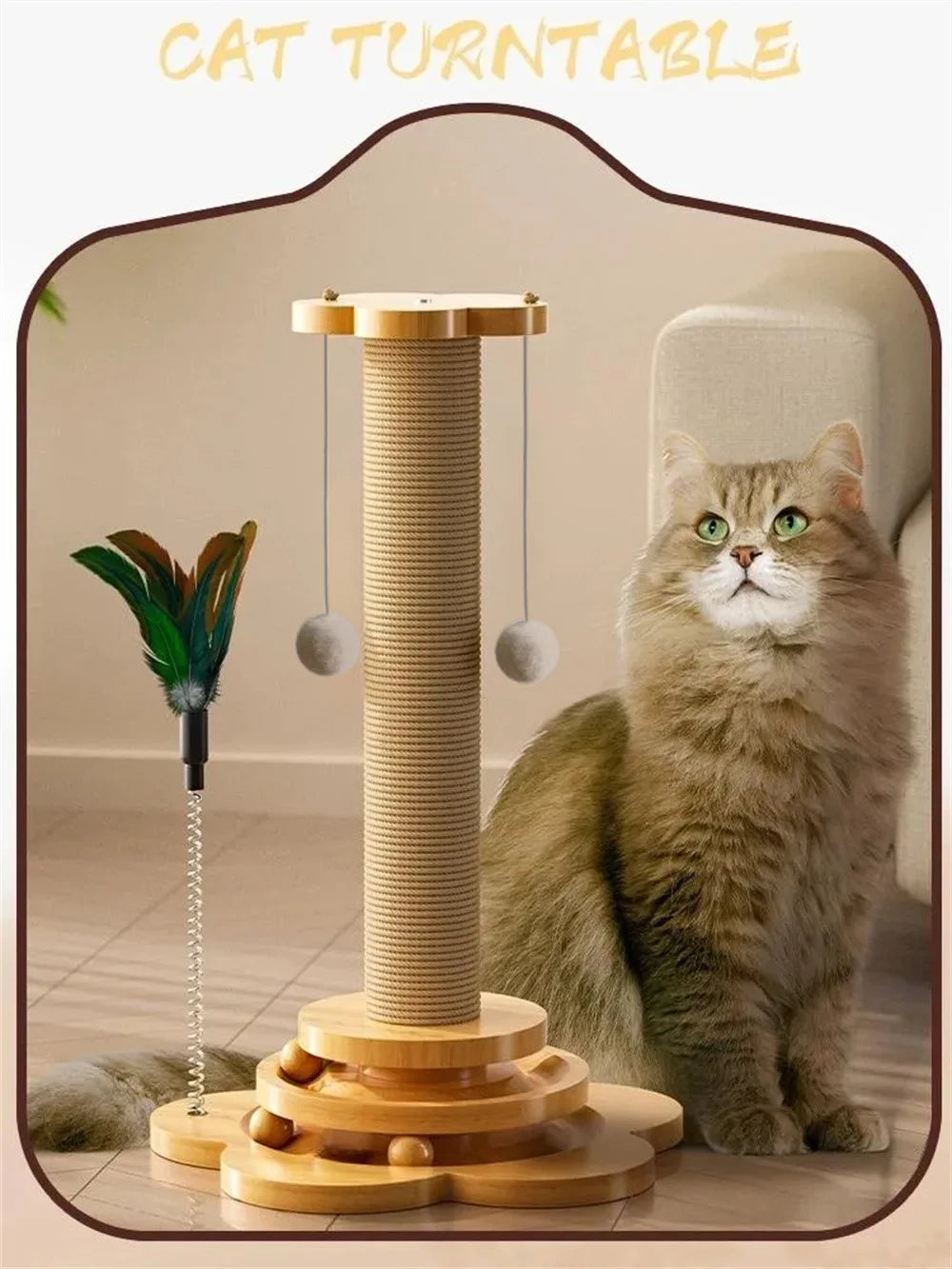 Solid Wood Cat Turntable Toy