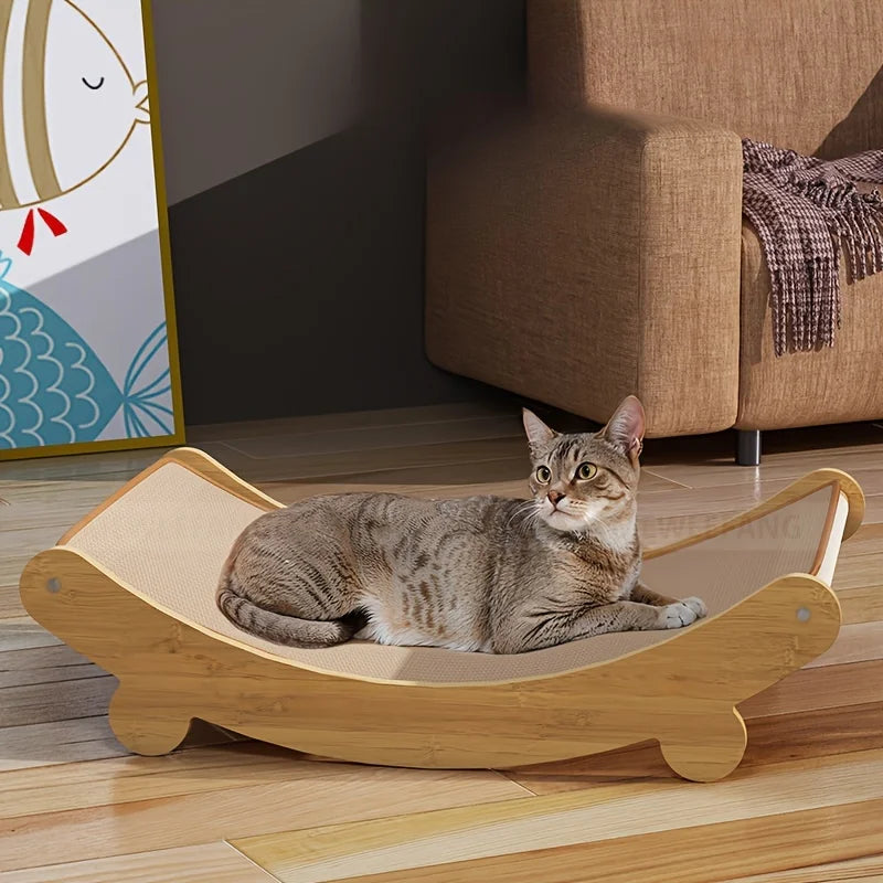 Wooden Cat Scratcher Bed - Detachable Scratch Pad